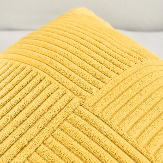 Fancy Homi 2 Packs Yellow Big Decorative Throw Pillow Covers 24x24 Inch for Couch Bed Sofa, Rustic Farmhouse Boho Home Decor, Soft Corss Corduroy Patchwork Accent Square Cushion Case 60x60 cm