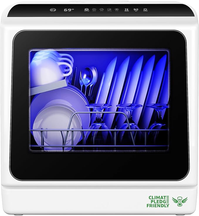 EUHOMY Mini Portable Dishwasher Countertop Compact Dishwashers, Tabletop Small Dishwasher with 5L Built-in Water Tank with 6 Modes and Baby Care for Apartments& RVs, No Hookup Needed