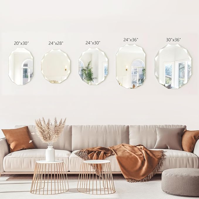 Bathroom Mirrors for Over Sink, Round Frameless Mirrors for Wall, 24x36 Inch Beveled Bathroom Mirror, Bathroom Vanity Circle Mirror for Bedroom Living Room Entryway Home Decor