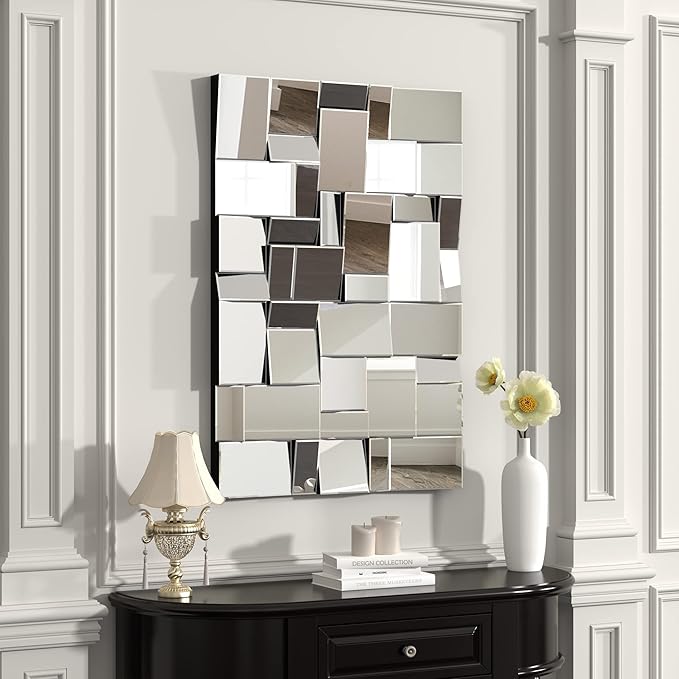 KOHROS Modern Geometric Irregular Mirror for Wall Decor 44" x 30" Decorative Mirror with Beveled Glass for Entryway Hallway Living Room Home Decor Horizontal or Vertical Hanging