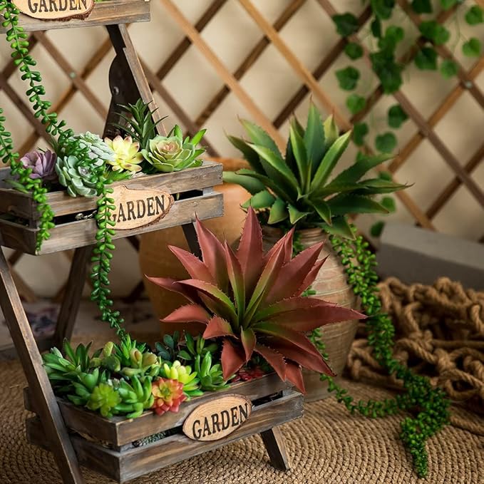 JUSTOYOU Large Artificial Succulents Aloe Plants Real Touch Fake Flowers Unpotted for Home Wedding Festival Arrangement (1, Green-Red)