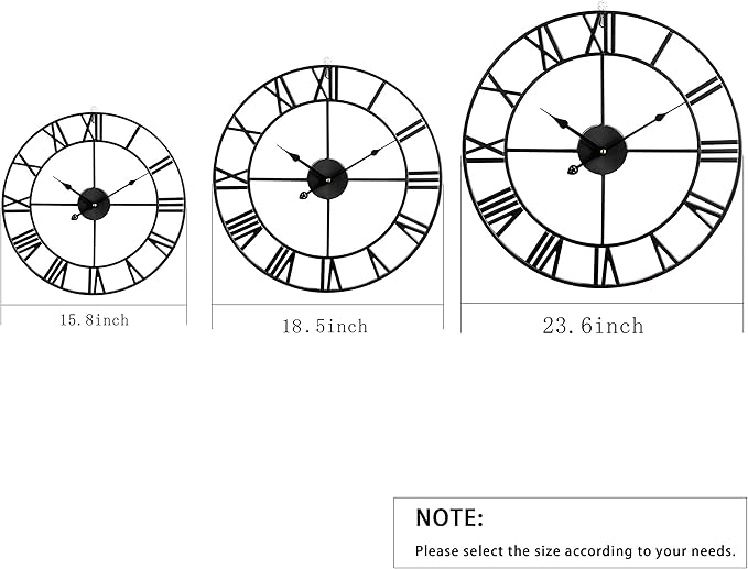 LEIKE 16" Modern Large Wall Clocks,Vintage, Round,Silent Non Ticking,Battery Operated,Silver Metal Roman Numerals Clock for Living Room/Bedroom/Kitchen Decor