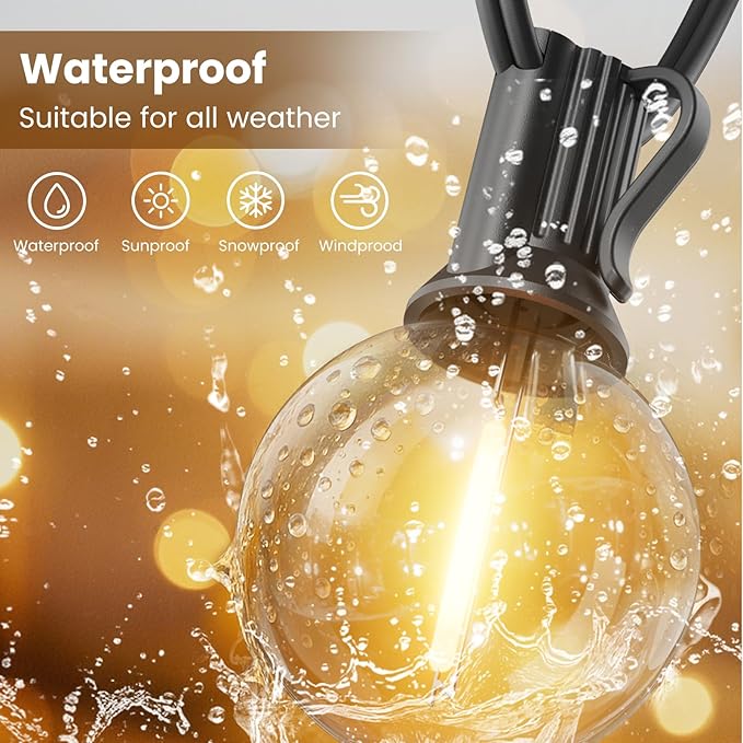 RTTY Outdoor String Lights 25 FT, G40 Led Patio Globe Lights with 13pcs Bulbs,Waterproof Shatterproof Dimmable Connectable Hanging for Cafe Bistro Backyard Gazebo Balcony Deck Party