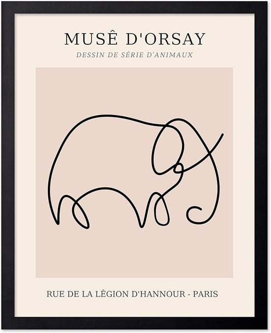 Poster Master Vintage Poster - Retro One Line Elephant Drawing Print - Elephant Art - Minimal Gift for Men, Women, Animal Lover - Abstract Wall Decor for Home, Office - 8x10 UNFRAMED Wall Art