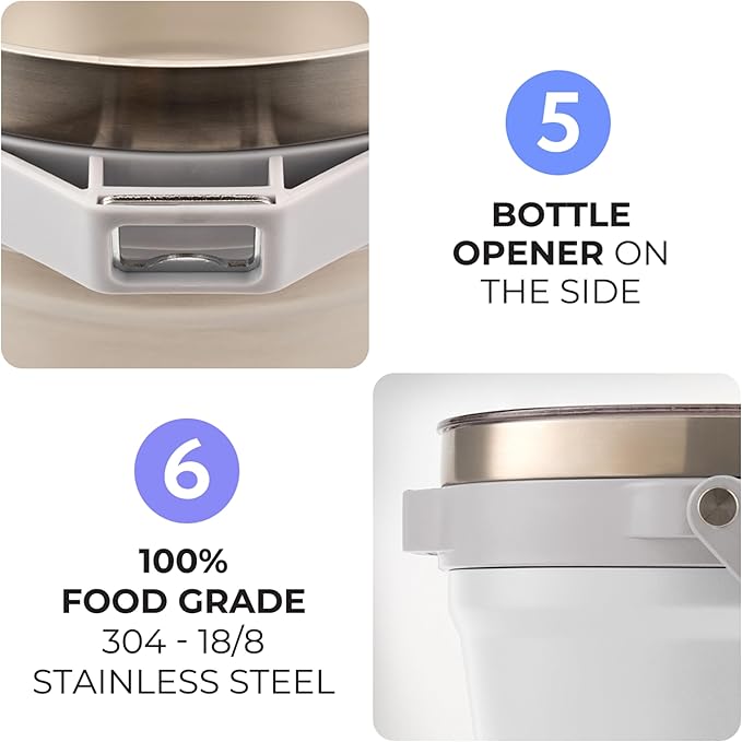 Large Insulated Ice Bucket with Lid – Stainless Steel Ice Bucket and Scoop – Ice Buckets for Parties, Bars – Ice Bucket with Lid and Scoop – Outdoor Ice Bucket, Cocktail Use (White)