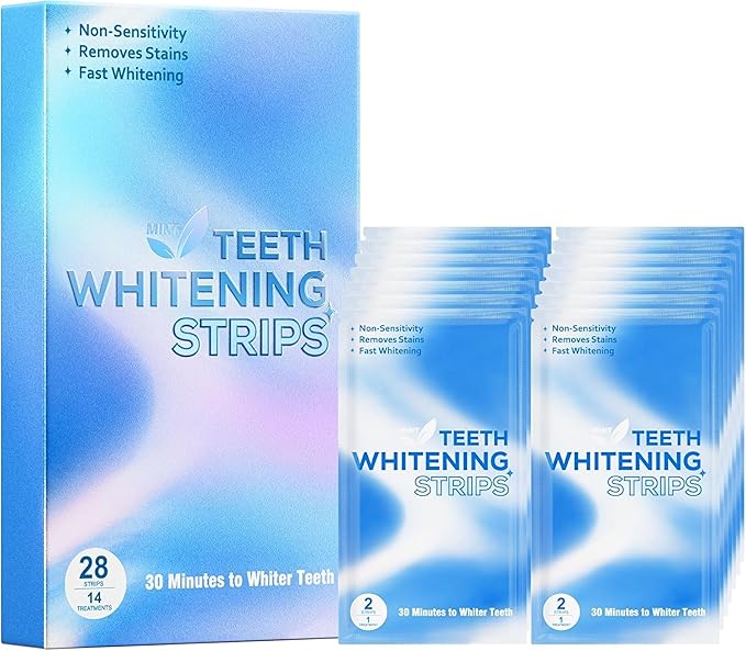 Teeth Whitening Strips White Strip - 28 Pcs Sensitive Whiten Stripe, Natural Enamel Safe Non-Slip Dry Product,30 Minutes Fast Effects Tooth Whitener,14 Treatments Mint Kit for Home Family Travel Work