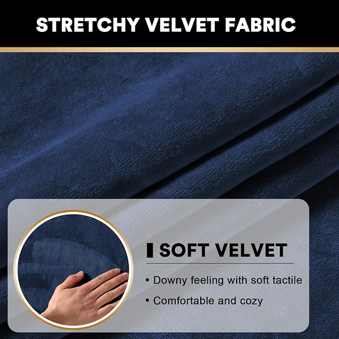 PrinceDeco Velvet Couch Cushion Cover Stretch Cushion Slipcover for Chair Loveseat Sofa Furniture Protector Seat Cushion Sofa Cover (Each Width Up to 29.5", Navy)