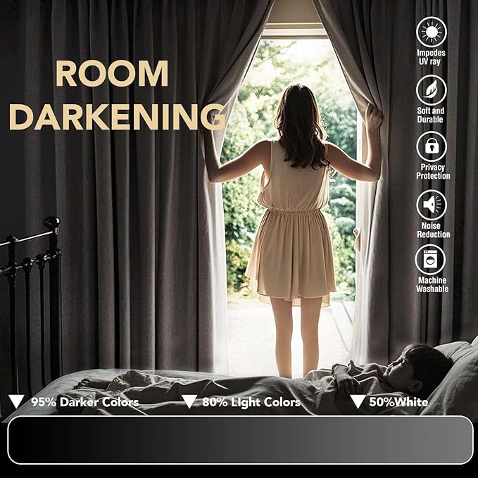 H.VERSAILTEX White Curtains 84 inches Long for Living Room Thermal Insulated Room Darkening Window Treatment Panels Drapes Light Reducing Curtains for Bedroom, 2 Panels, 52" W x 84" L, White
