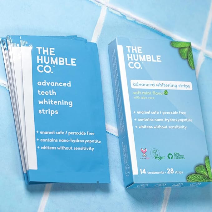 The Humble Co. Advanced Whitening Strips – Sensitive Teeth Whitening Strips, Enamel Safe and Peroxide Free for Sensitive Teeth, Vegan and Cruelty Free (14 Treatments, 28 Count)