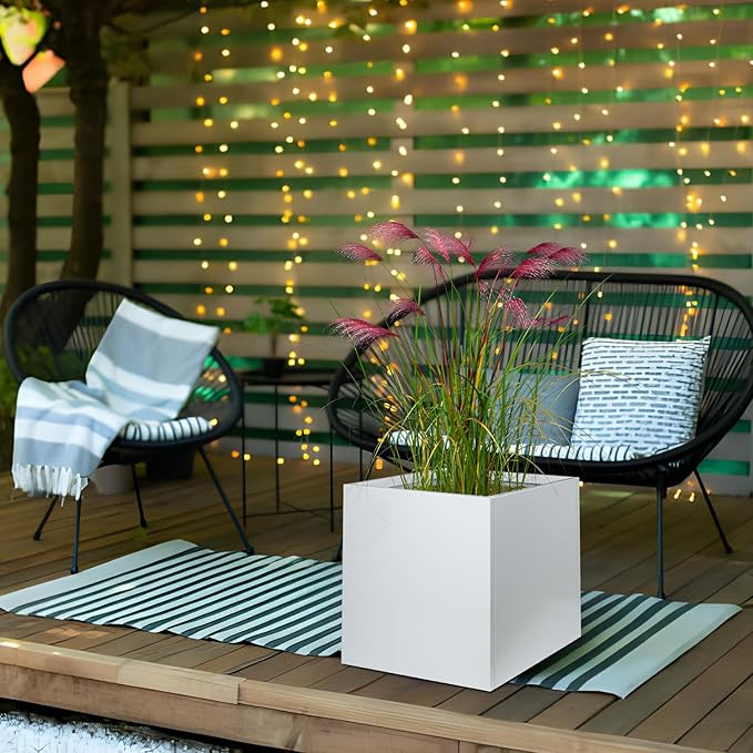 Galvanized Steel Black Planter Box Square 27.6 in Metal Large Planter Box Outdoor Indoor Huge Cube Heavy Duty Flower Pot Modern Commercial Residential for Patio, Deck, Yard, Garden