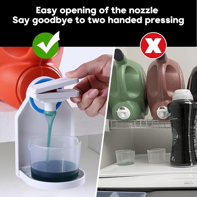 Laundry Detergent dispenser Cup Holder,Nozzle Upgraded Labor-Saving Switch Easily No More runny or Messy Laundry Detergent, Laundry Cup Holder and drip Tray room organization and storage