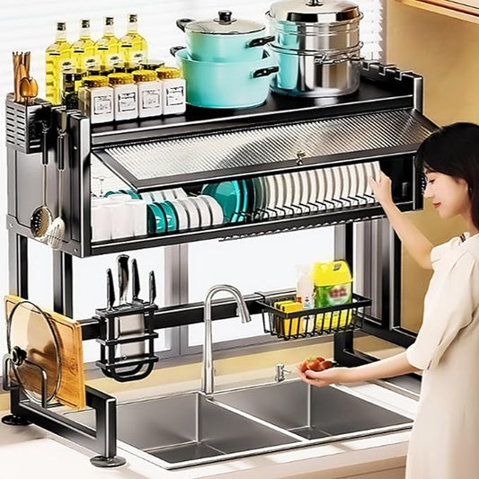 Home Furnishing Over The Sink Dish Drainer Drying Rack 3 Tier Over Sink Dish Rack for,oversink Dish Dry Rack,Space Saving Dish Drying Rack,Kitchen Sink Organizer countertop(Black,105cm/41.3in)