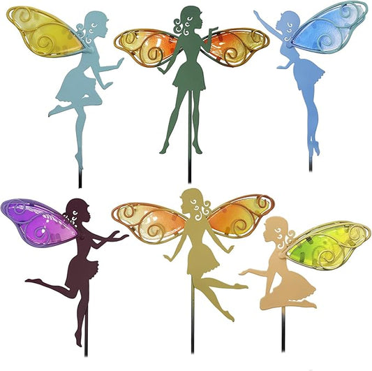 John's Studio Fairy Decorative Garden Stake - Outdoor Metal Pathway Decoration Dual Purpose Indoor Hanging Wall Decor for Garden Patio Yard Lawn Pathway Ornaments - 6PCS
