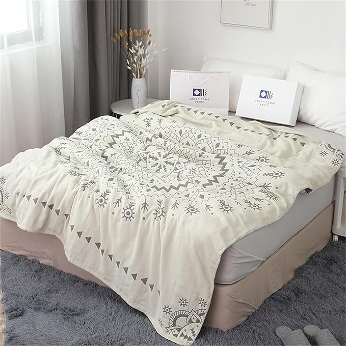 MSGKV Boho Throw Blanket for Couch Sofa Bed, 100% Cotton Blankets 80''x 90'' Woven Blankets Boho Quilt, Versatile KnitWoven Blanket, Super Soft Decorative Blanket for Chair Sofa and Living Room
