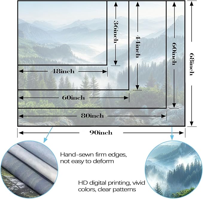 AMM Nature Forest Mountain Tapestry Green Misty Pine Tree Tapestry for Bedroom Aesthetic Foggy Woodlands Sky Landscape Tapestries Wall Hanging for Living Room Dorm 80 x 60 Inch