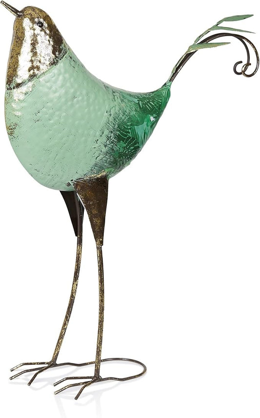 Alpine Corporation MCC704 Chin-Up Metal Bird Outdoor Décor Statue, Whimsical Animal Décor for Patio & Garden, 20" H, Green