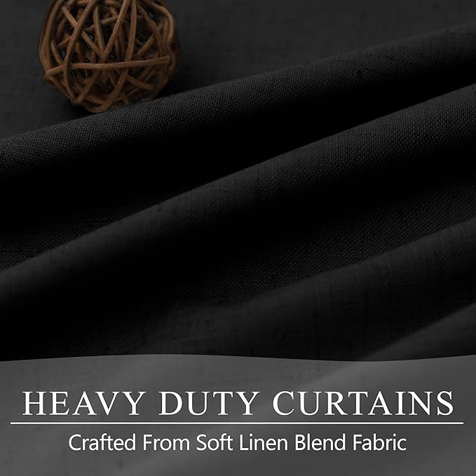 54 Inch Curtains Length 2 Panels Set 100% Blackout Modern Black Out Linen Drapes with White Back Tab Room Darkening Insulated Thermal Short Sundown Solar Curtains for Bedroom Noise Reducing Reduction