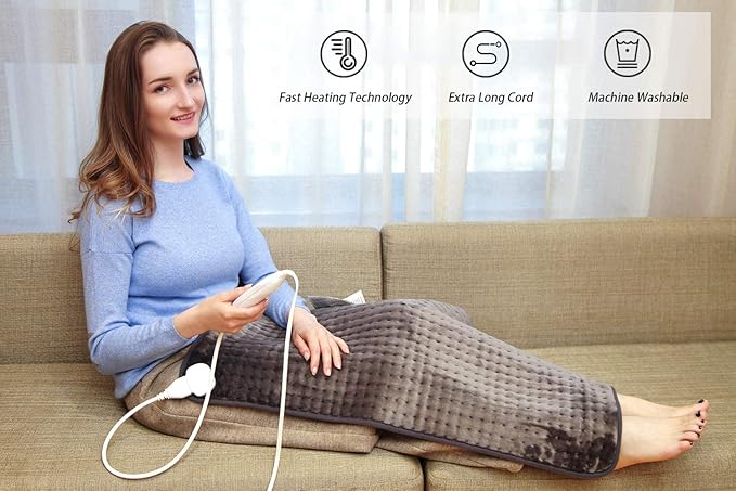 Ruqiji 17''x33'' XXXL King Size Heating Pad with 10 Temperature Settings, Pain Relief for Back/Neck/Shoulders/Menstrual Pain/Leg Cramp Christmas Gifts for Women Men Mom Dad (Dark Grey)