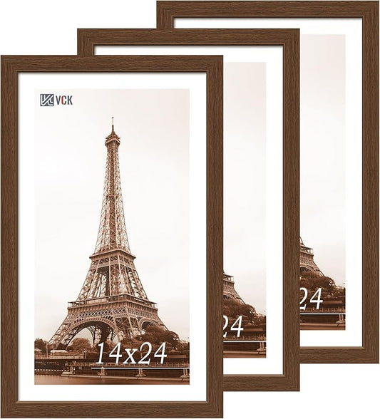 VCK 14x24 Frame Set of 3, Brown Wood Picture Frame with Exclusive Wood Grain, Wall Gallery Frame