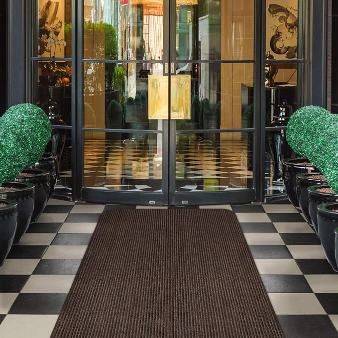 House, Home and More Indoor Outdoor Double-Ribbed Carpet Runner with Skid-Resistant Rubber Backing - Bittersweet Brown - 4 Feet x 15 Feet