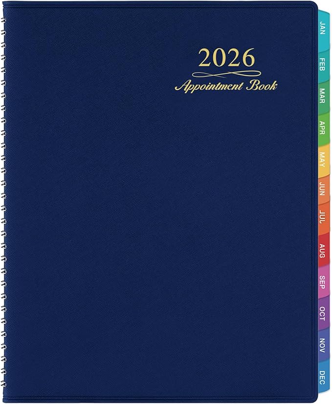 2026 Appointment Book/Planner - Weekly Appointment Book 2026, January - December 2026, 8.26"x 11.4", Daily/Hourly Planner with Tabs, 15 Minutes, Wirebound - Blue