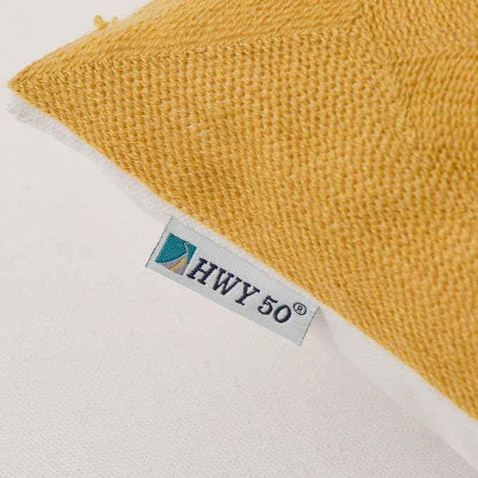 HWY 50 Mustard Yellow Decorative Throw Pillow Covers 18x18 Inch (1 Piece), Embroidered Cotton Modern Farmhouse Cushion Cover Pillow Case for Sofa Couch Living Room Bed, Sunflower