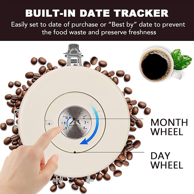 ShanSon Coffee Canister Airtight Coffee Container Stainless Steel Coffee Bean Storage Container with CO2 Release Valve and Scoop Coffee Canister for Beans,Grounds,Sugar,Flour,Tea,Cereal,16OZ,Off-White