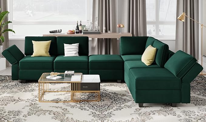 Belffin Storage Ottoman Module for Modular Sectional Sofa Square Seat Cube Velvet Foot Stool Green
