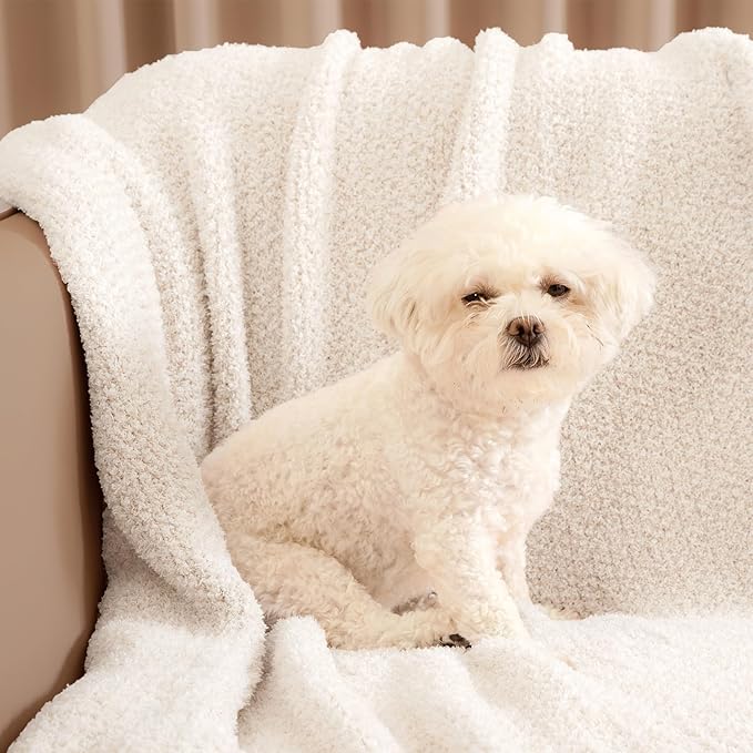 Snuggle Sac Queen Size Oversized Super Soft Bed Blanket - Warm & Cozy Knit Fuzzy Microfiber Blankets in Heather Ivory, 90 x 90