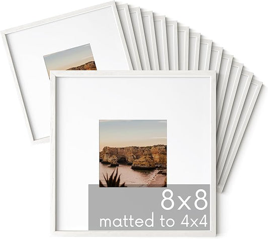 HAUS AND HUES 8x8 Square Picture Frames Set of 15 - Oak Wood Gallery Wall Frames, White