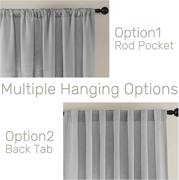 Joydeco Linen Curtains 90 Inch Length, Light Filtering Curtains for Bedroom Living Room, 52 Inches Wide Faux Linen Drapes with Back Tab & Rod Pockets (52x90 inch, Ebony Grey)