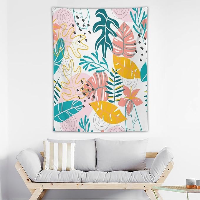 ICMOLYYENLO Tropical Green Leaves Tapestry, Exotic Leaves Beautiful Bedroom Wall Hanging, Floral Poster Blanket for Bedroom Living Room Dormitory Apartment 60x60 Inch