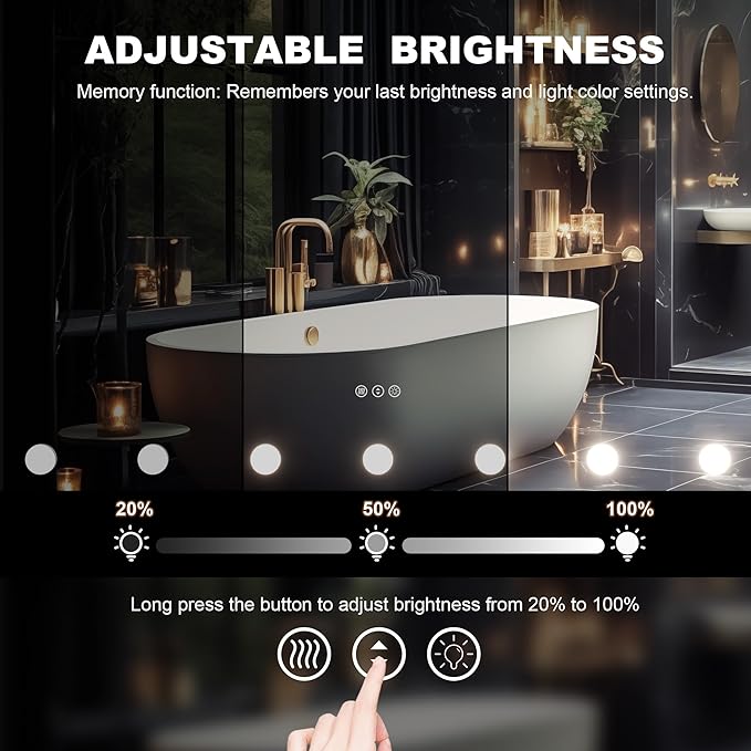 Hasipu LED Bathroom Mirror with Lights, 47" x 32" Hollywood Wall-Mounted Bathroom Mirror with 22 Dimmable Bulbs, 3 Colors Modes, Touch Control, Anti-Fog, Memory Function, Shatter-Proof, ETL Listed
