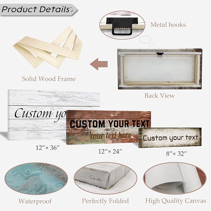 LZIMU Custom Text Signs Wall Decor Personalized Canvas Quote Family Sign Wall Art Wood Background Rustic Farmhouse Decor Framed (7"x21")