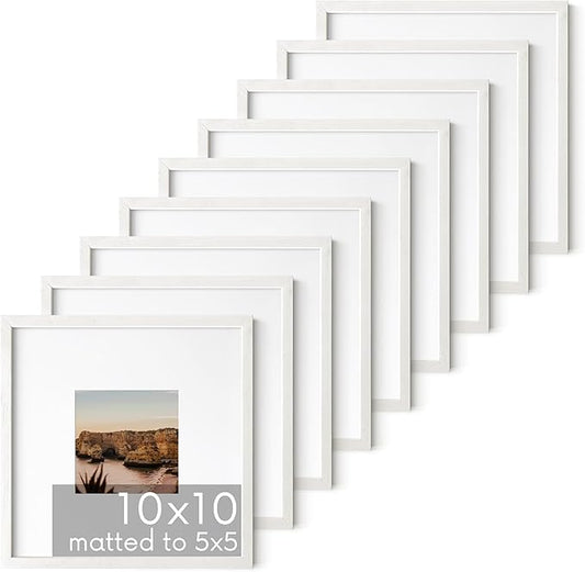 HAUS AND HUES Solid Oak Wood 10”x10” Picture Frames Matted to 5”x5” Set of 9-10 x 10 Gallery White Frames, Square 10x10 Picture Frames, 10x10 Frames with Mat, White Frames for Gallery Wall