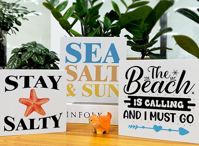 Summer Beach Decor for Home Farmhouse Tiered Tray Decor Beach House 3 Pcs Decorative Wood Box Signs Table Desk Shelf Decoration