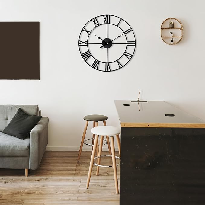 Large Wall Clock For Living Room Decor - 80cm/ 32 Inches Nearly Silent Non-Ticking Metal Wall Clocks Battery Operated, Vintage Decorative Modern Wall Clock For Bedroom, Office, Farmhouse Decor