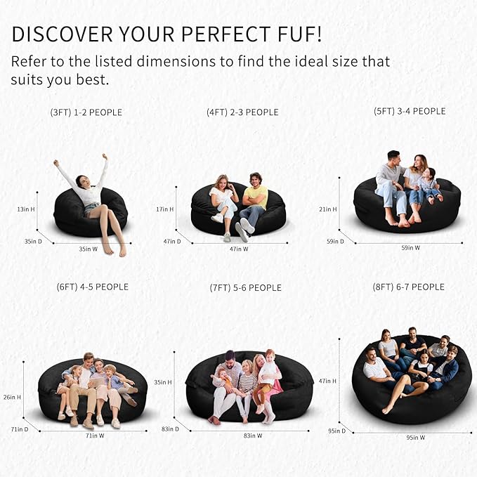 Bean Bag Chair for Adults 3FT,Soft Removable Cover for Teens/Girls Bedroom,Fluffy Giant Round Floor Beanbag Lounger Chairs (No Filler,Black)
