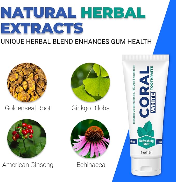 Coral White - Coral White Mint Toothpaste Natural Fluoride SLS Free Coral Calcium Remineralizing Toothpaste 4 Ounce (3 Pack)