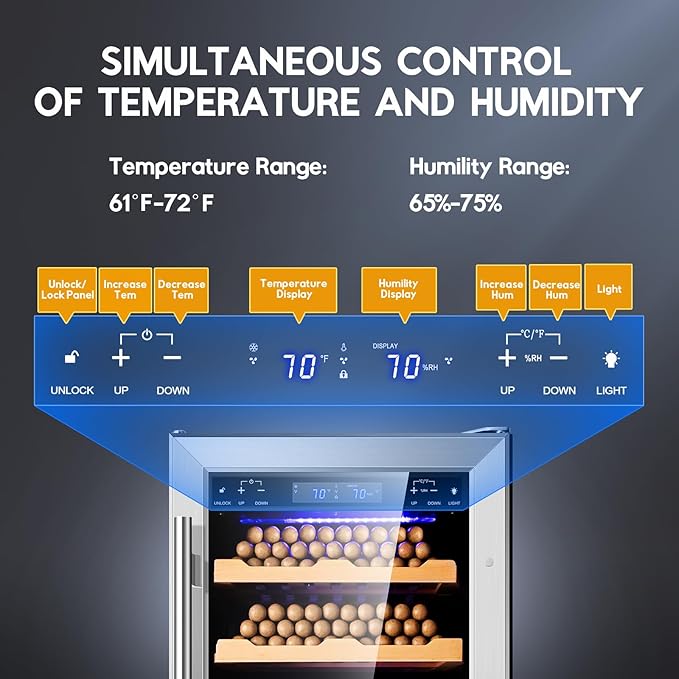Electric Cigar Humidor Cabinet 88L, Tylza Electric Humidors for Cigars with Temp & Humidity Control, Silent Compressor, Reversible Door, Refrigerator, Cigar Humidors with Cedar Wood Shelves, 546 Count