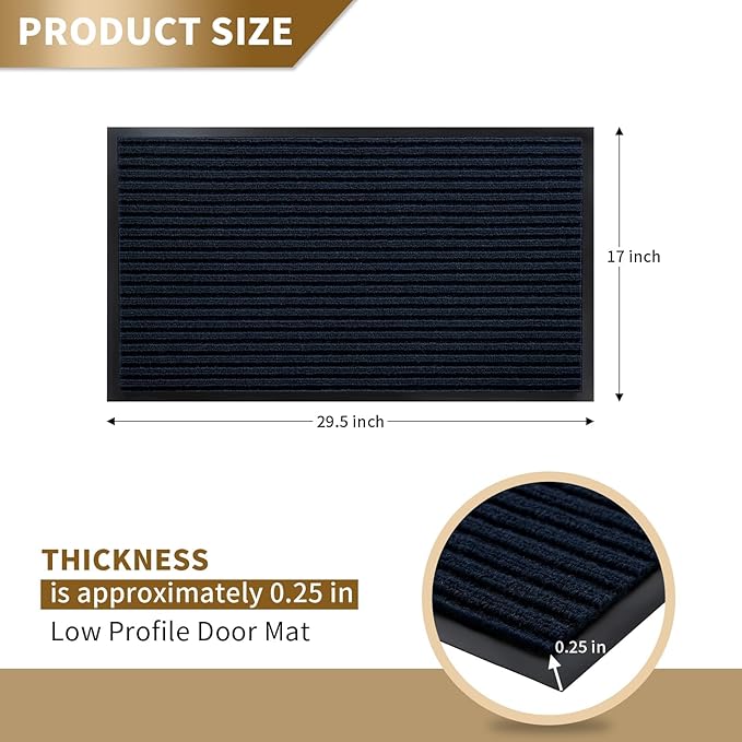 Yimobra Front Door Mat Outdoor Indoor Entrance, 100% Waterproof All-Season All Weather Doormat, Welcome Matt Outside Entry, Non Slip, Low Profile, Heavy Duty Patio Porch Floor Mats,29.5 x 17,Navy Blue