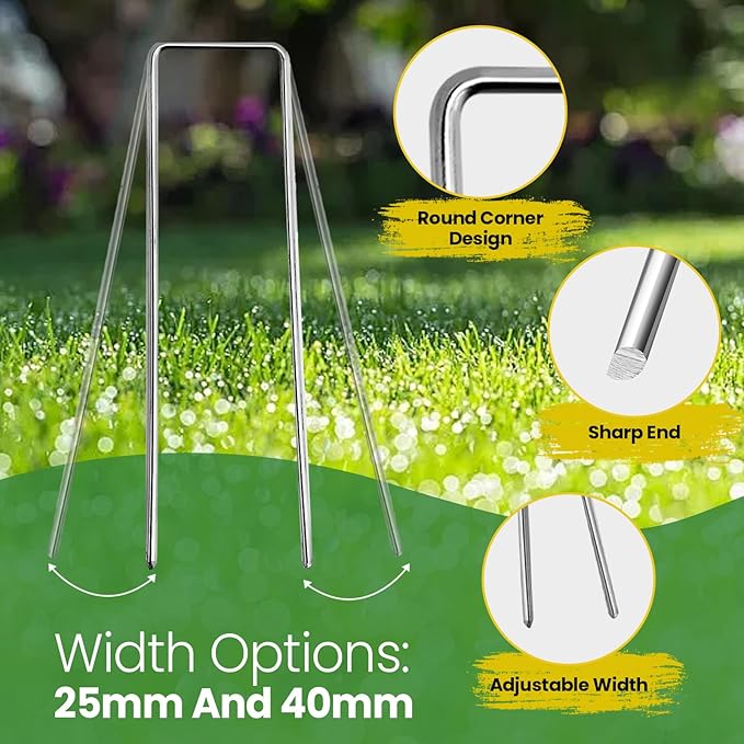 Landscape Staples 8 Inch 60 Pack, Garden Stakes Galvanized Garden Staples 11 Gauge, Plant Cover Stakes for Lawn Weed Barrier