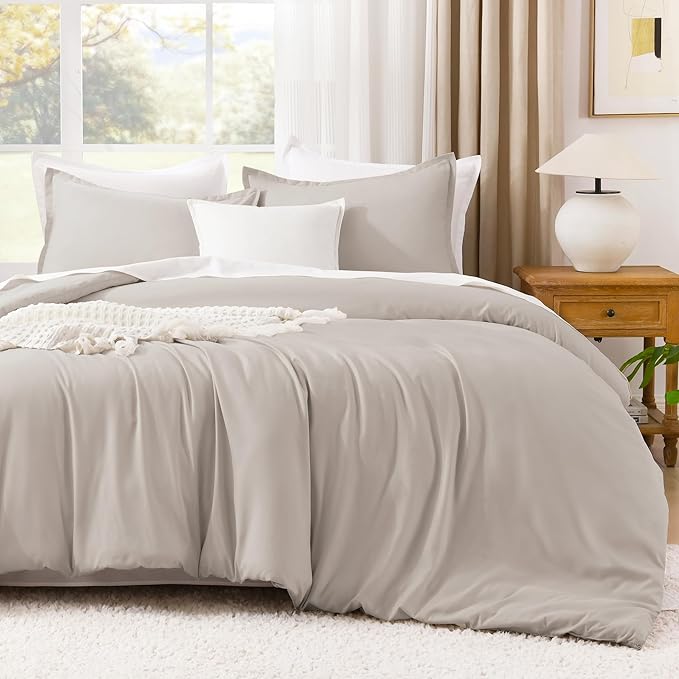 Litanika Linen Grey Comforter Set California King Size, 3 Pieces Cal King Lightweight Solid Bedding Comforter Set, All Season Fluffy Bed Set (104x96In Comforter & 2 Pillowcases)