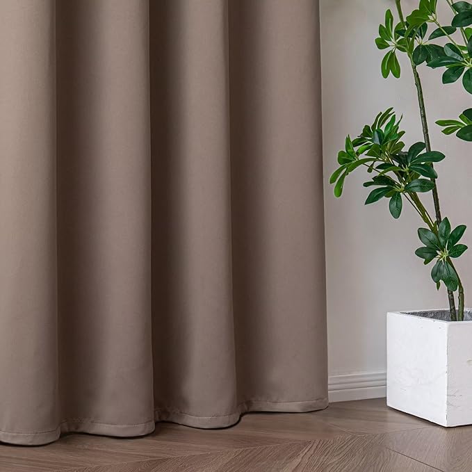 Blackout Curtains 90 Inch Length for Bedroom, Thermal Insulated Blackout Curtains 2 Panels Set, Solid Grommet Privacy Room Darkening Drapes for Living Room Windows(W52 x L90, Khaki)