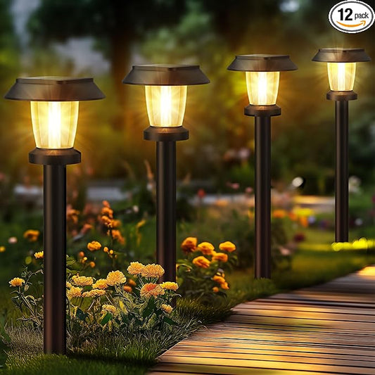 ALEPOD Solar Pathway Lights Outdoor - 12 Pack Solar Powered Garden Lights Waterproof, Decor Landscape Lighting with Three Lighting Modes for Yard, Lawn, Walkway, Driveway, Warm White
