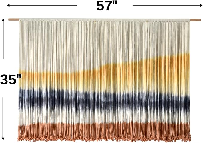Flber Macrame Wall Hanging Extra Large Dip-Dyed Coastal Tapestry Boho Wall Decor for Living Room Bedroom Above Couch 57" W x 35" L