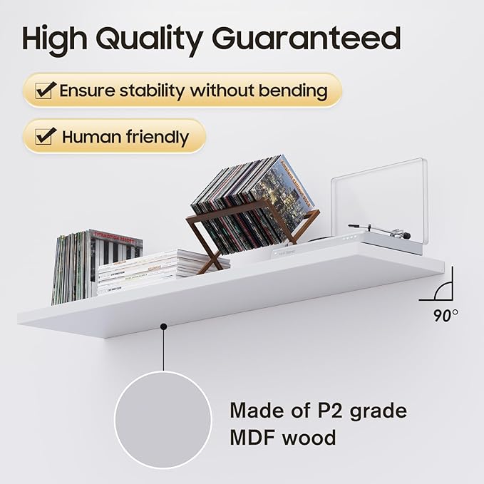 Large Floating Shelves for Wall Set of 3 Wooden Wall Shelves 36 in x 12.75 in x 2 in Room Decor Long Shelf with Invisible Wall Mount Bracket for Bedroom Kitchen Living Room White