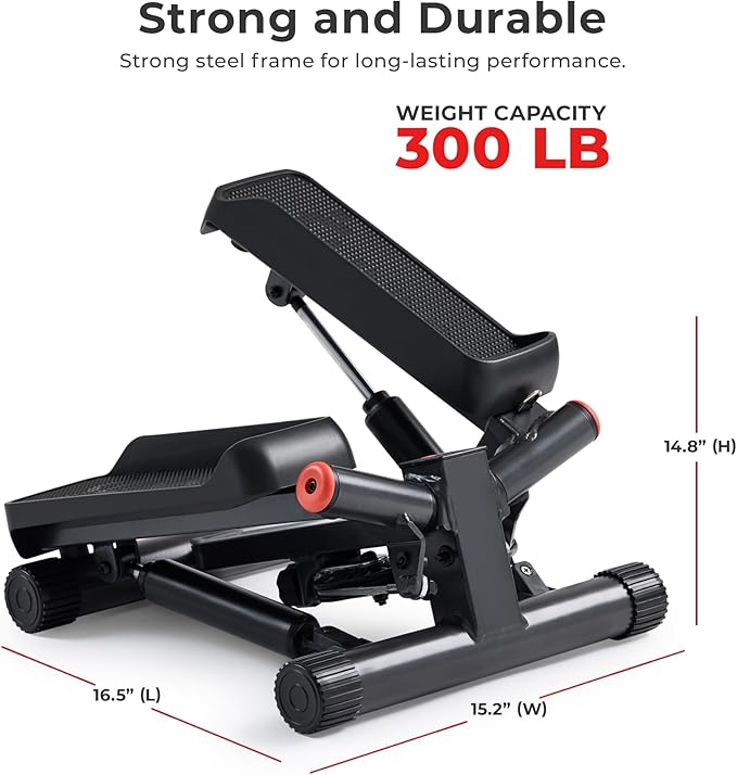 Sunny Health & Fitness Mini Stepper for Exercise at Home, Stair Step Workout Machine with Resistance Band and Over 300lb Weight Capacity, Optional Twist Motion and Free SunnyFit App Connection