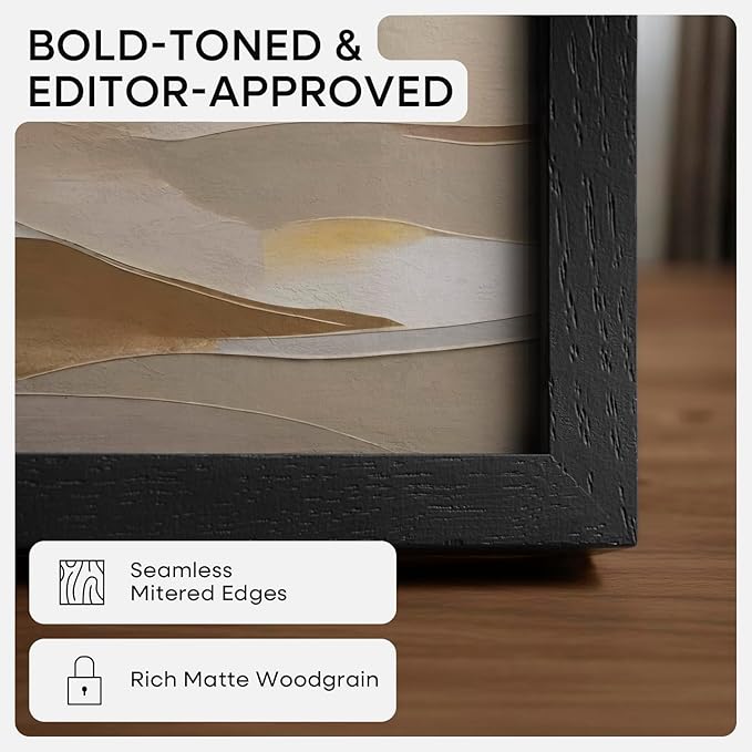 Homeforia 20x20 Black Wood Frame, High End Oak 20 x 20 Square Picture Frames with Mat 16 by 16 inches Photo, 20by20 Black Wooden Poster Frames Matted to 16x16 Print, Tempered Glass, Wall Kit, Set of 1