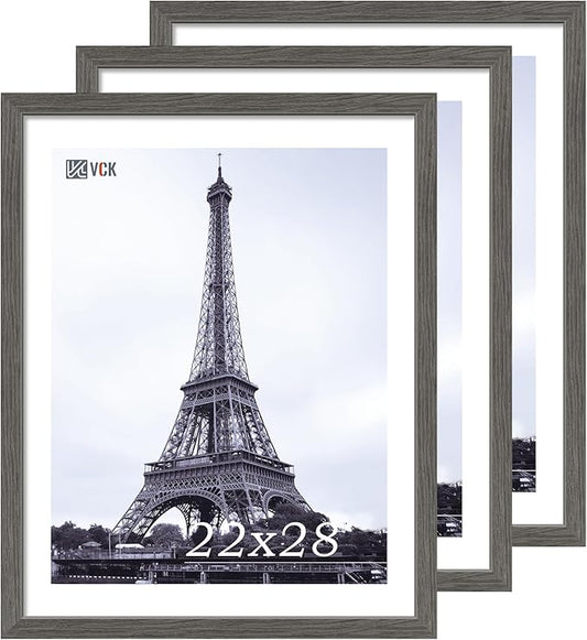 VCK 22x28 Frame Set of 3, Gray Solid Wood Poster Picture Frame, Exclusive Wood Grain, Wall Gallery Frame